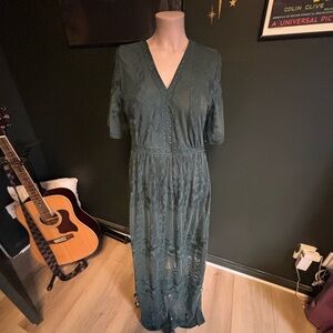 Dark Green Lace V-Neck Maxi Dress ren fair wedding fairycore